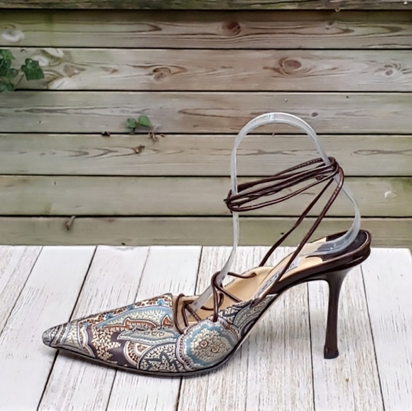 Jimmy Choo Sandals Heels Lace Pointed Toe Paisley